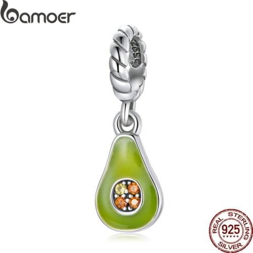 Bamoer 925 Sterling Silver Avocado Charm Pendant Green Fresh Fruit Bead for Original Bracelet Bangle Women Fine Jewelry BSC472