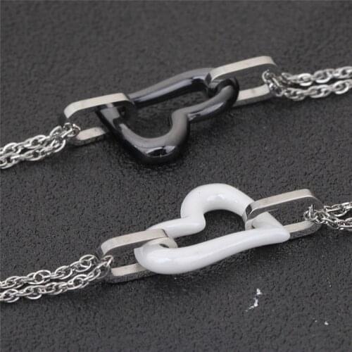 2021 Hot Sale Simple Hearth ceramic Titanium steel bracelet Crystal from Swarovskis 2 Colors Fit Women and female