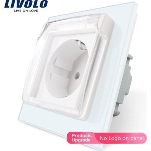 Livolo EU Standard Waterproof Power Socket with 2 Pins ,Glass Panel,Wall Socket, AC110~250V 16A Wall Plug with Waterproof Cover