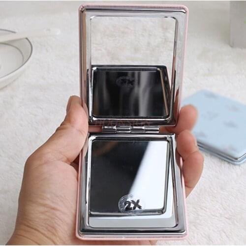 Small mirror Portable mirror folding double-sided small leather mirror portable rectangular two-sided flip small mirror small