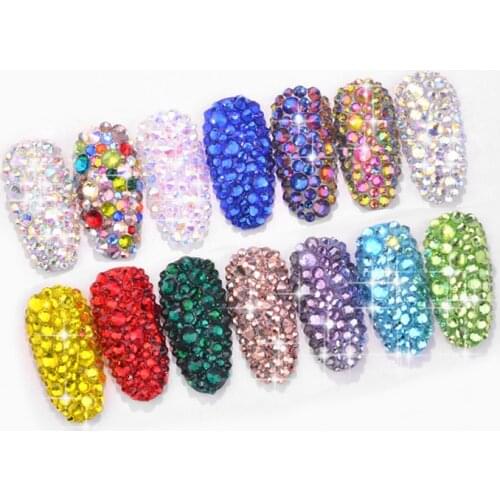 1 Set Multi Size Glass Nail Rhinestones Mixed Colors Flat-back AB Crystal Strass 3D Charm Gems DIY Manicure Nail Art Decorations