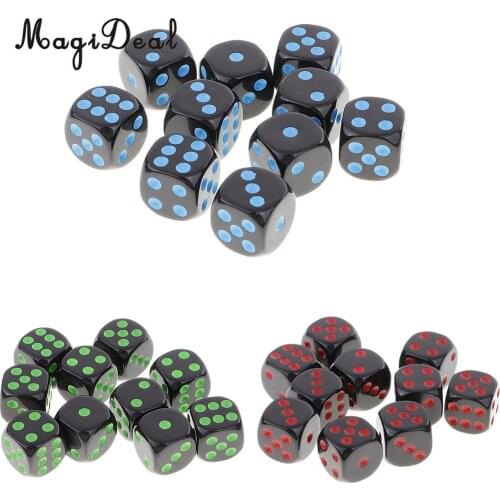 MagiDeal Durable 10Pcs Plastic D6 Dice Set for Dungeons& Dragons RPG Table Board Game Party Club Pub Dice Accessory 3 Colors