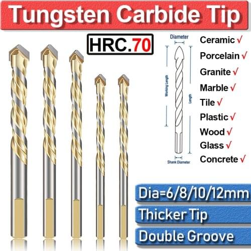 5Pcs Set Tile Drill Bits For Glass Plastic 6 8 10 12mm Tungsten Carbide Tip Multi-Material For Wood Tool Porcelain Ceramic Wall