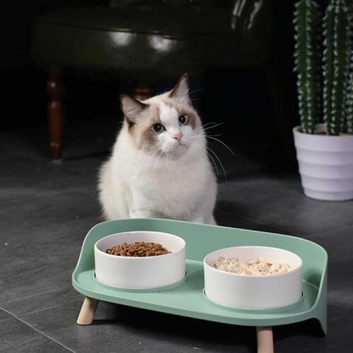 New Dual Feeding Bowl Neck Protect Nonslip Ceramic Bowl for Pet Dog Cat Water Food Feeder
