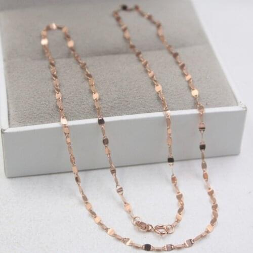 Real 18K Rose Gold Necklace Womans Elegant Tile Link Chain 17.7"L 2.1mmW Fashion Lady About 2g