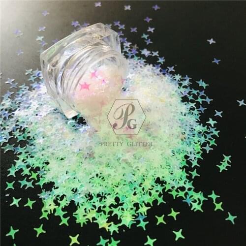 PrettyG 10g-200g 4MM Four Angle Stars Shape Colorful Pearl Iridescent Speciality Glitter Sequins for Nail Art Decoration Makeup