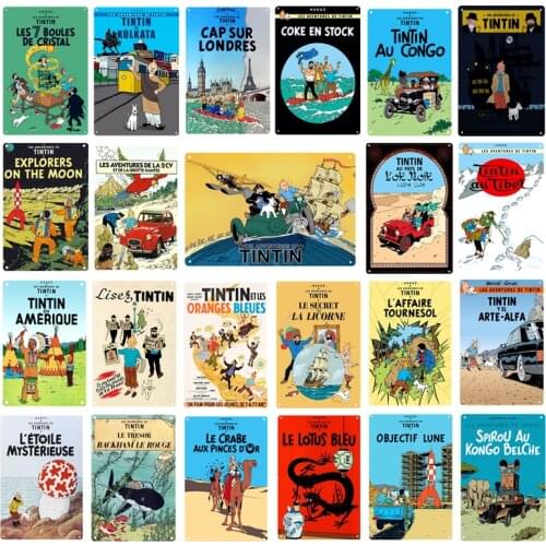 The Adventures of Tintin And Dog Cartoon Movie Painting Poster Vintage Home Bar Wall Decor Metal Signs For Dropshipping YN176