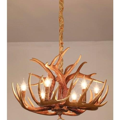 Retro Resin Antler Pendant Chandelier for Living Room 4 6 9 Arms Hanging Lamp Brown White E14 Deer Horn Lights House Decoration