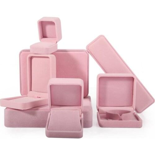 Luxury Velvet Pink Packing Case Wedding Ring Bracelet Earrings Organizer Holder Women Display Jewelry Box For Girl Travel Gift