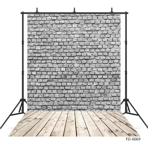 Gray Wooden Floor Brick Wall Photographic Background Vinyl Backdrop for Baby Children Portrait Pets Toy Photoshoot Photo Studio