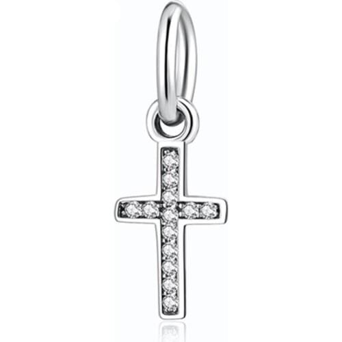 Symbol Of Faith Cross Pendant Charm fit Lady Bracelet Bangle Authentic S925 Bead DIY Jewelry Clear CZ