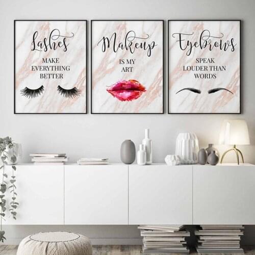 Modern Makeup Beauty Eyelash Lipstick Wall Art Canvas Painting Nordic Posters and Prints Wall Pictures for Living Home Decor