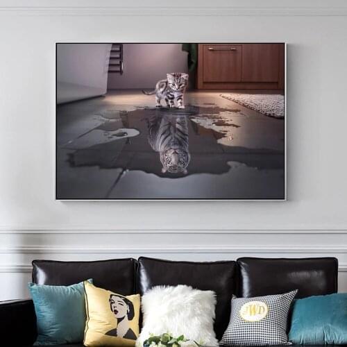Modern Decoration Tiger and Cat Opposition Dream Posters and Prints Murals Animal Canvas Painting wall art decor poster