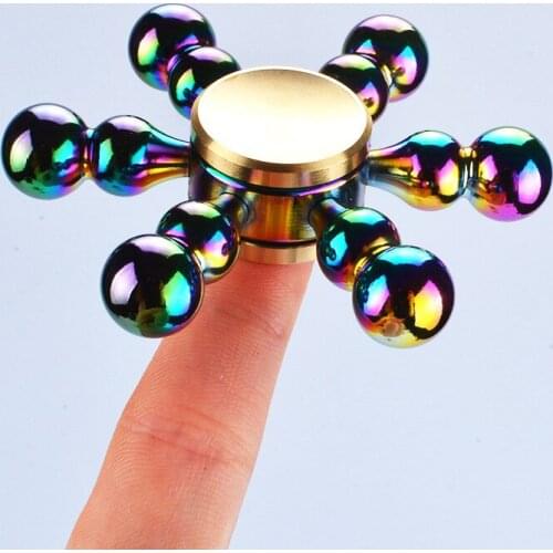 Fidget Hand Spinner Removable Six Arms Gourd Pure Copper Fingertip Gyro Finger Spinner Finger Gyro Relieve Autism Stress