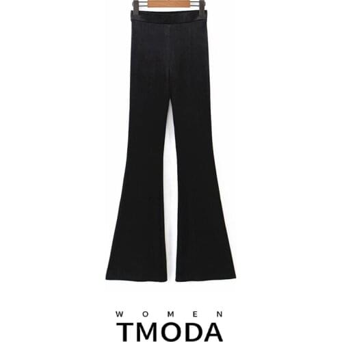 TMODA535 2021 Spring Autumn Fashion Black Flare Pants Women Retro Jeans Wide Leg Trousers Lady Casual Bell-Bottoms Pant Female