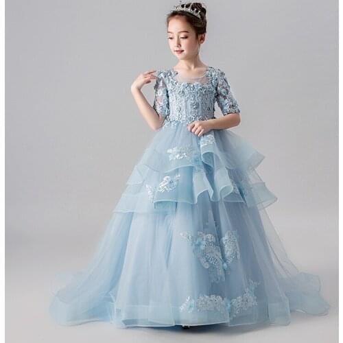 Vintage Flower Girl Dresses For Weddings Blush Pink Custom Made Princess Tutu Sequined Appliqued Lace Bow Kids First Communion