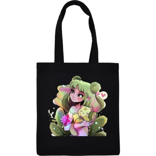 Anime Character Print Women Canvas Large Capacity Vintage Harajuku Cartoon Shoulder Casual Bag Eco Fabric Custom Bags with Logo