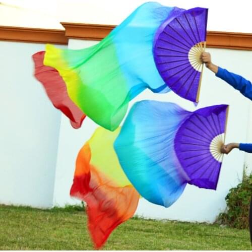 2016 High selling 100% Real Silk Veils 1 Pair handmade women Quality Silk Belly Dance Fan Dance5 color 180*90 cm