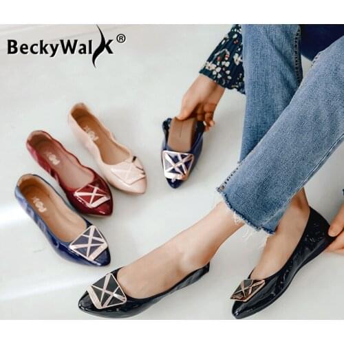BeckyWalk Women Ballet Flats Shoes Women High Quality Spring Summer Pointed Toe Foldable Flat Boat Shoes For Women Autumn Shoes