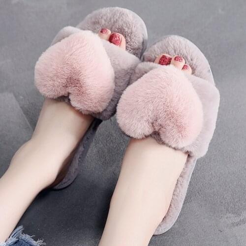 Love decorative plush cotton slippers female 2020 autumn and winter short plush warm female dormitory wild cotton slippers