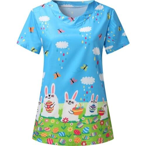 Sun Moon Print Women Short Sleeve V-neck Nurses Scrubs Tops With Pocket Health Care Working Uniform Shirt Gorro Enfermera A50