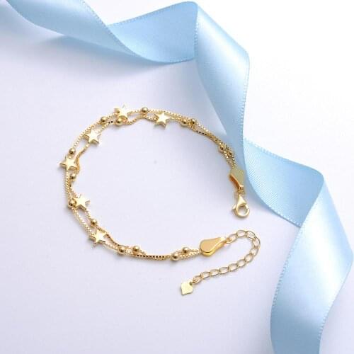 925 Sterling Silver Jewelry Female Gold Star Womens Bracelets Accessories for Women Statement Jewel Christmas Gifts