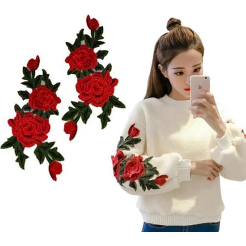 1 Pair Rose Flower Floral Collar Sew Patch Applique Badge Embroidery Dress Handmade Craft Ornament Fabric Scrapbooking NL326