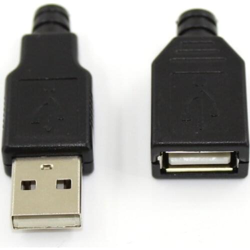 1 Pair USB Connector Male & Female DIY 2.0 Micro Connectors Charging Socket Micro USB Plug Tail Black Plastic Cove