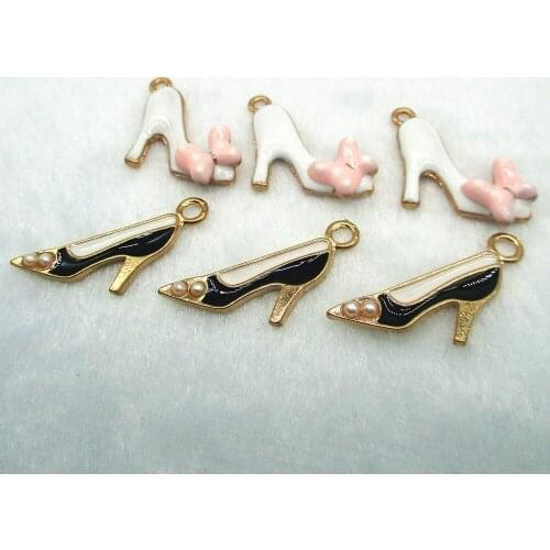 10pcs Black White Mix Colors Enamel Cubic High Heel Shoes Charm DIY Metal Bracelet Necklace Jewelry Findings XL411