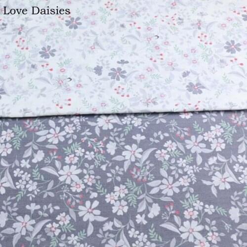 100% Cotton Width235cm DARK GRAY WHITE Small White Red Flower Twill Fabric for DIY Bedding Apparel Dress Handwork Curtain Pillow