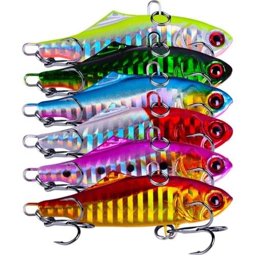 6PCS 6.5cm/14.2g VIB Winter Ice Fishing Lures Bionic Hard Bait Vibration Lure Crankbait Fish Bass Wobbler Bait Treble Hooks