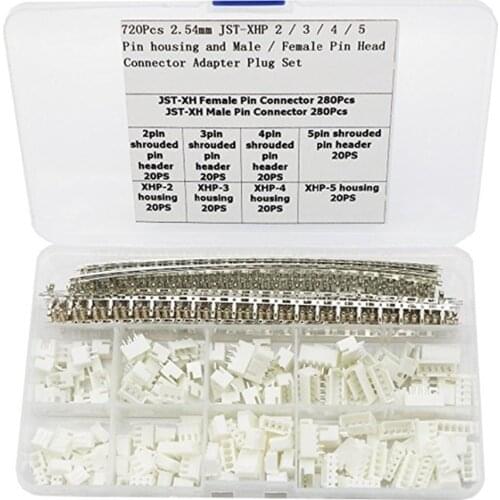 720pcs XH Connector 2.54mm, XH Cable Jumper Wire Pin Header Housing Kit, Male Crimp Pins+Female Pin Terminal Connector