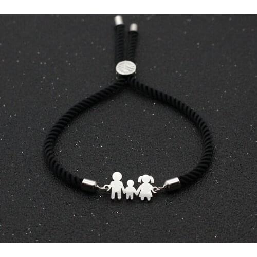 Cute Bear Family Dad Mom Son Stainless Steel Bracelets & Bangles Charm Simple Adjustable Rope Chain Bracelet Men Women Jewelry