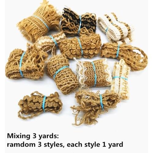 Mixing 3 yards Natural Jute Burlap Hessian Jute Ribbon Twine Flower Pattern Wedding Party Supplies Burlap Ribbon DIY Burlap Rope