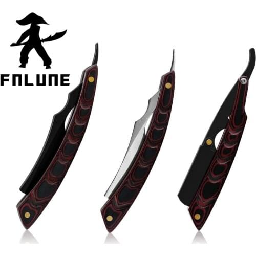 FnLune Men Shaving Barber Tools Hair Razor and Blades Antique Black Folding Shaving Knife Stainless Steel Straight Razor Holder