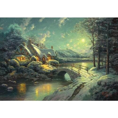 Free shipping Thomas Christmas lights house scenery canvas prints oil painting printed on canvas wall art decoration picture
