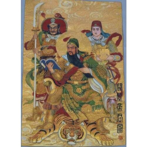 Collection 60x90cm Chinese silk embroidery Guangong imperial immortal 2 Wei Tangka murals free shipping