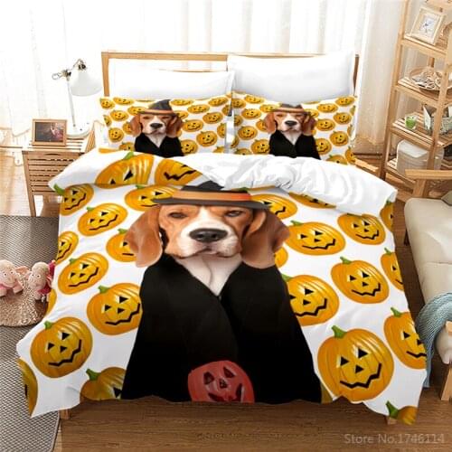 Cute Halloween Dog Pumpkin Lantern 3D Bedding Set Quilt Cover Pillowcase Duvet Cover Set Home Textile Twin Full Queen King Size
