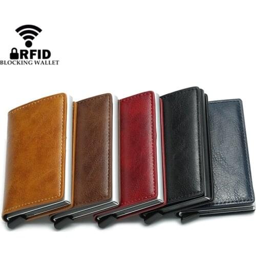 ZOVYVOL RFID Wallets Leather Metal Slim Thin Card Holder Money Purse Male Short Clutch Magic Smart Small Wallet