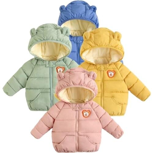 2021 Winter Girls Boys Jackets Autumn Fashion Baby Cartoon Bear Thick Jacket Kids Hooded Outerwear Children Warm Coats Jackets