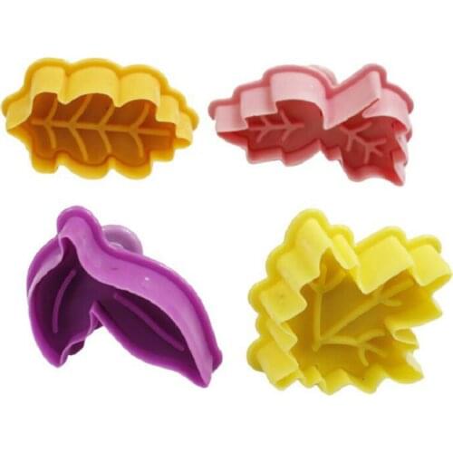 Leaves Maple Set mold sugar Arts Fondant Cake Plunger Cookie Cutters Cake Decorating Embossing Tool Mould 4 PCS