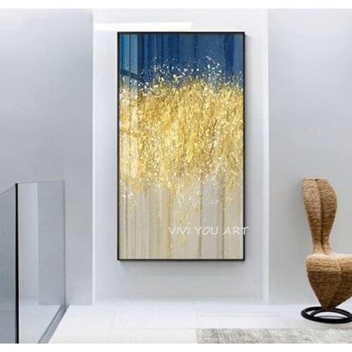 Fashion Modern Art Gold Leaf And Painting Poster 100% Hand Painted Canvas Painting Gold Leaves Picture Home Wall Art Decoration