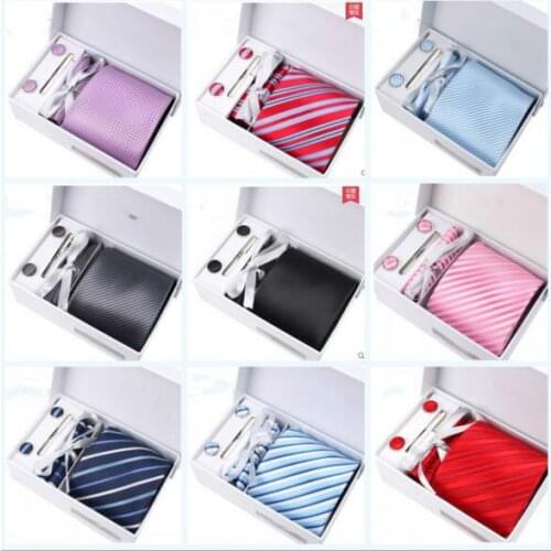8.5CM Business Tie Cufflinks Pocket Mens Tie Set Wedding Fancy Tie Gift Box cufflinks fashion Slim Wedding Men Suit tie