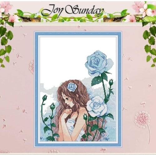 Maiden And Blue Rose Patterns Counted 11CT 14CT Cross Stitch Sets DIY Chinese Cross-stitch Kits Embroidery Needlework Home Decor