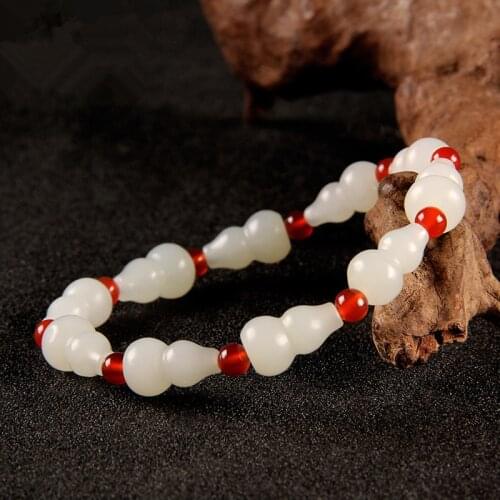 Natural hetian jade handcarved gourd beads bracelets beads for couples woman men beads bracelet with jade bracelet