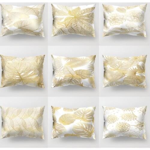 Gold Color Leaf Print Waist Cushion Cover Polyester for Car Seat Lumbar Support Throw Pillow Case Cover Decorative 30x50cm