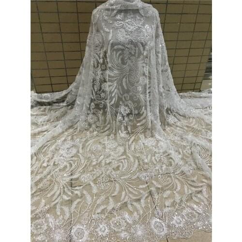 Latest African Sequin Lace Fabric Embroidery French Mesh Lace Fabric With beads ZH-218886 Nigerian Tulle Lace For Party