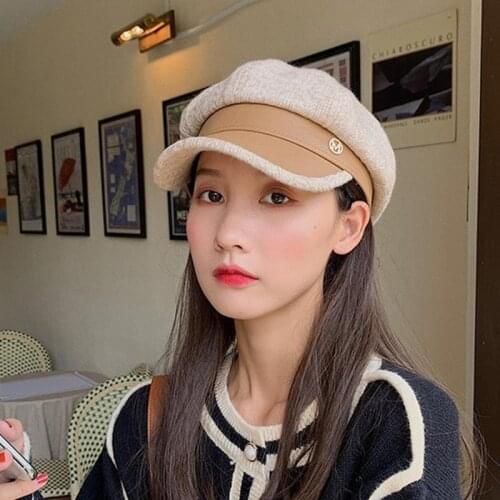New Octagonal Hats For Women Korean Tide Ins Rhinestone Letter Beret British Retro Newsboy Hat Winter Female Painter Cap