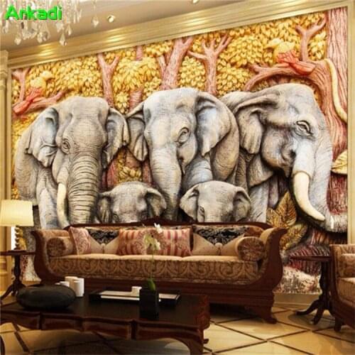 Southeast Asian style animal elephant wallpaper hotel living room wallpaper coffee shop personality relief three-dimensional 3D