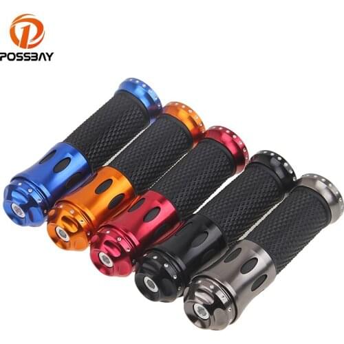 POSSBAY 7/8" 1" CNC Motorcycle Handlebar Grips for Honda Suzuki Yamaha Kawasaki KLX250 VN 900 Motocross Hand Grips End Plugs